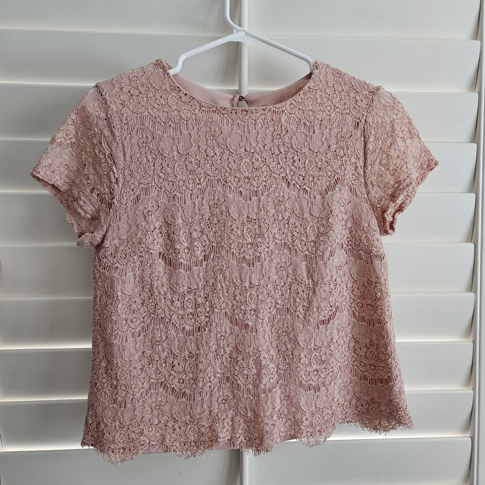 Classy Elegant Pink Lace Lily White Top, Fully Lined, Women's/Teens Size Small